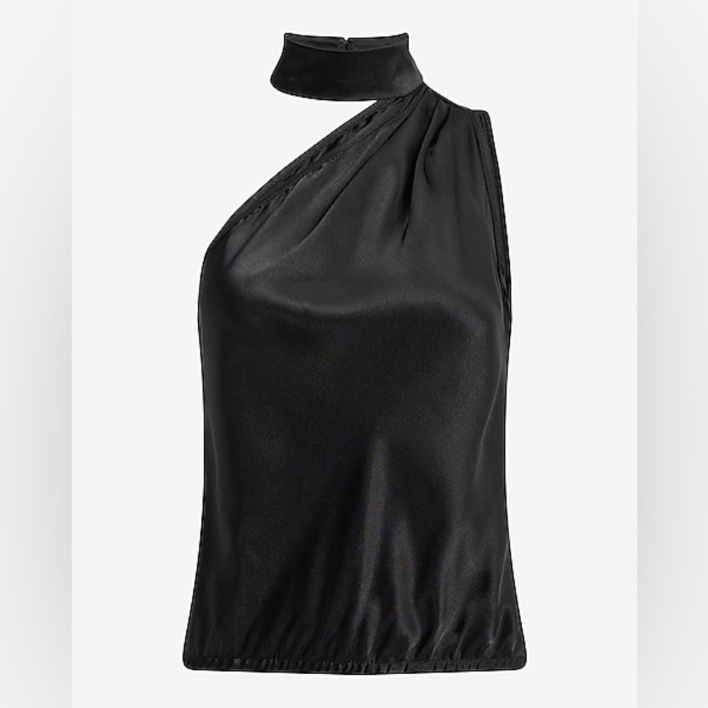 EXPRESS Satin Asymmetrical Mock Neck Tank - Picture 4 of 6